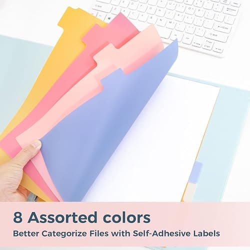 SUNEE 8 Tab Binder Dividers,Plastic Dividers for 3 Ring Binder,3 Ring Binder Dividers with Tabs for School Office Home Supplies,Pastel Color, 1 Set - 1 thumbnail 6