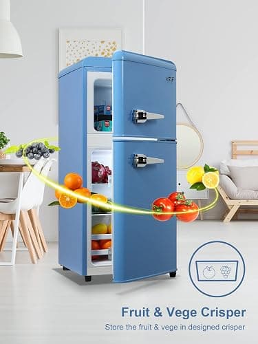 KRIB BLING 3.5 Cu.Ft Refrigerator 2 Door 7 Level Adjustable Thermostat Control Top-Freezer Refrigerator Lock Fresh Energy Saving Blue (KB03-FLS-80G-BLUE) thumbnail 6