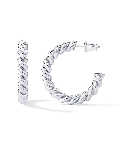 PAVOI 14K Gold Plated Twisted Rope Round Hoop Earrings in Rose, White and Yellow Gold - Image 1