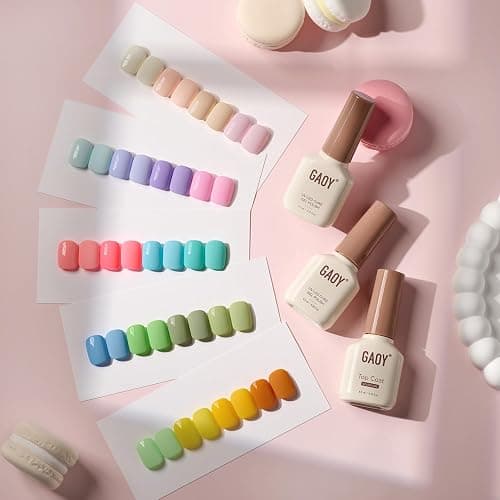 GAOY 23 Pcs Gel Nail Polish Kit, Pastel Macaron Colors Bright Pink Green Yellow Blue Popular Colors UV Gel Nail Polish Set with Glossy & Matte Top Coat and Base Coat for Nail Art DIY Gel Nail Kit thumbnail 5