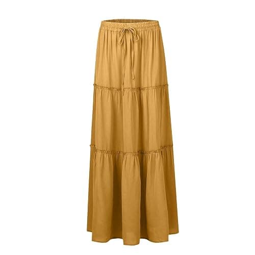 Yellow Drawstring Elastic Waistband Maxi Skirt thumbnail 3