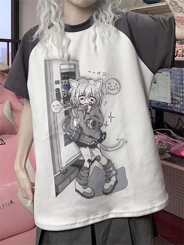 Y2k Aesthetic Detachable Sleeve T-Shirt Women Kawaii Cat Girl Anime Print Cute Sweatshirts Fairycore Streetwear thumbnail 6