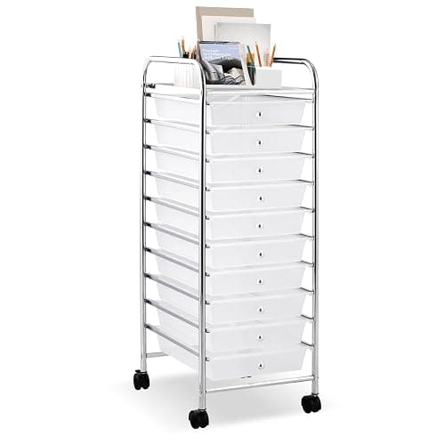 LDAILY 10 Drawer Rolling Storage Cart, Craft Organizer on Wheels, Drawer Cart with Metal Frame & Large Storage Capacity, Rolling Cart with Drawers for Living Room Classroom, Office - Image 1