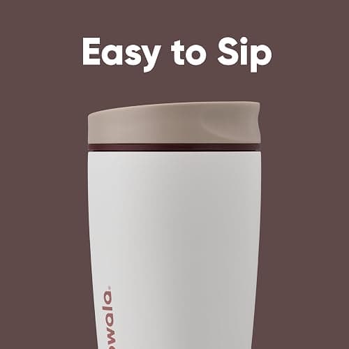 Owala SmoothSip Slider Insulated Stainless Steel Coffee Tumbler, Reusable Iced Coffee Cup, Hot Coffee Travel Mug, BPA Free 355ml, Tan/White (Vanilla Bean) thumbnail 2