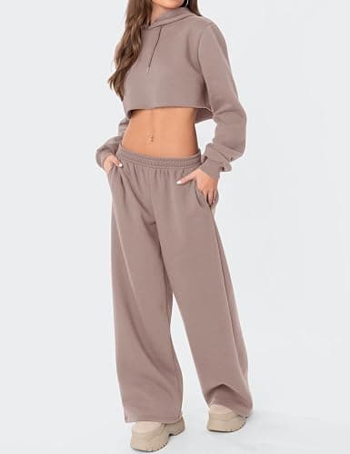 LOMON Wide Leg Sweatpants Women Fleece Sweat Pants Fall Clothes 2025 Teen Girl Baggy Jogger Sweatpant with Pockets thumbnail 4