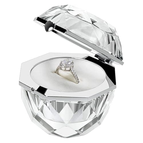 Wislist Crystal Ring Box for Proposal Diamond Ring Jewelry Velvet Holder Chest Organizer Earrings Jewelry Presentation Box for Proposal Engagement Wedding Ceremony Birthday Gift thumbnail 5