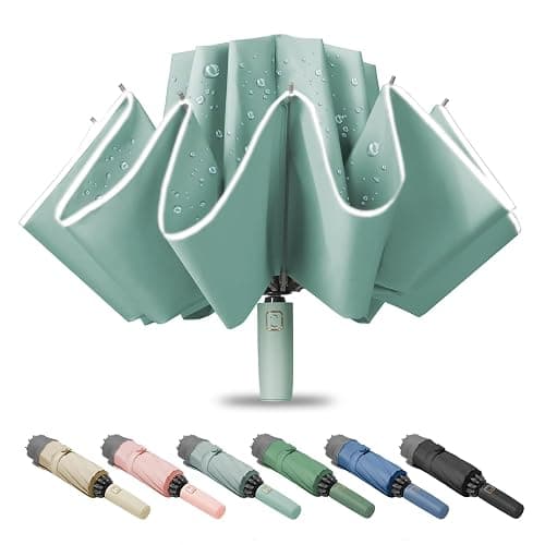 Fogkey Large Windproof Travel Umbrella, Portable Reverse Folding Car Umbrella, Compact Inverted Design with Waterproof Canopy, Automatic, 10 Durable Ribs, 45.6/13 Inch, Fits Backpack - Image 1