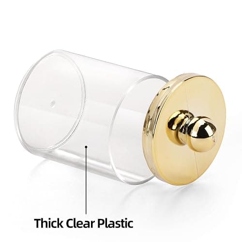 Tbestmax 10oz Qtips Holder - Plastic Apothecary Jar with Gold Lids for Cotton Swab, Cotton Round Pads, Floss - Gold thumbnail 4