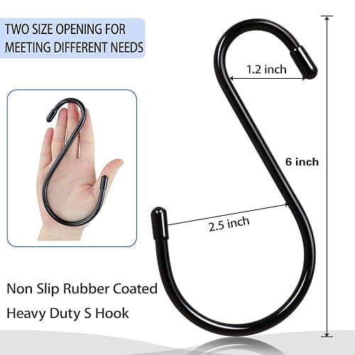 DINGEE 12 Pack 6 Inch S Hooks,Large S Hooks Vinyl Coated Heavy Duty S Hook for Hanging Non Slip S Hanger Closet Hooks, Steel Metal Black Rubber S Hook for Hanging Plants,Clothes,Jeans,Pot Pan Garden thumbnail 3