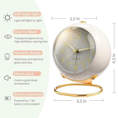 Tetino Analog Alarm Clocks,Retro Backlight Cute Simple Design Small Desk Clock with Night Light,Silent Non-Ticking,Battery Powered,for Kids,Bedroom,Travel,Kitchen,Bedside Desktop.(Green) thumbnail 3