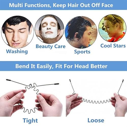 bodbop XINGZHE Hair Bands, 2 PCS Metal Headbands for Men Women's Fashion Headband Stylish Sports Hairband Head Hoop with Non Slip Wavy Teeth, Black (Wide Wavy + Hook Wavy) thumbnail 5