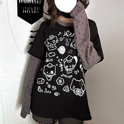 GGOOB Y2k Fake 2 Piece Cute Shirts Women Kawaii Cutecore Graphic Long Sleeve Top Teen Girls 2000s Preppy Aesthetic Clothing thumbnail 5