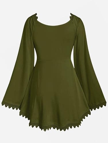 ROSE GAL Women Plus Size Lace Trim Hollow Out Cinched Flare Sleeves T-Shirt Bell Sleeves Renaissance Top thumbnail 2