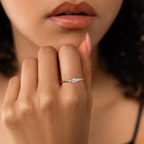 Lunvky 14k Gold Plated Birthstone Rings for Women Dainty Stackable Rings Non Tarnish Thumb CZ Emerald Green Gemstone Ring Cute Jewelry Birthday Valentine Gift for Mother Daughter Band Size 6-11 thumbnail 7
