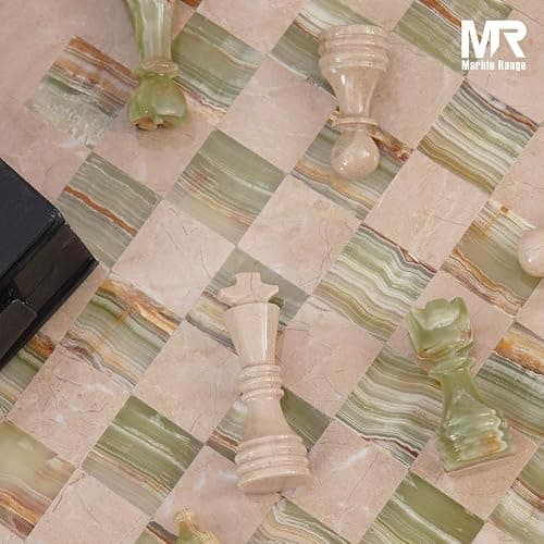 Marble Chess Set 15 Inch Verona and Green Handmade Board Game with Storage Box, Classic Travel Chess Set for Adults with Chess Pieces & 2 Extra Queens, Elegant Gift & Home Décor thumbnail 2