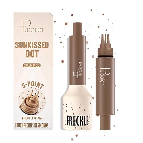 Freckle Stamp Pen, Fake Freckles Stain Marker,5-Dot Faux Liquid Freckle Stamp Cushion for Natural and Lifelike Sunkissed Makeup,Quick Dry Long-Lasting Face Freckle Pencil Tool,04#Caramel - Image 1