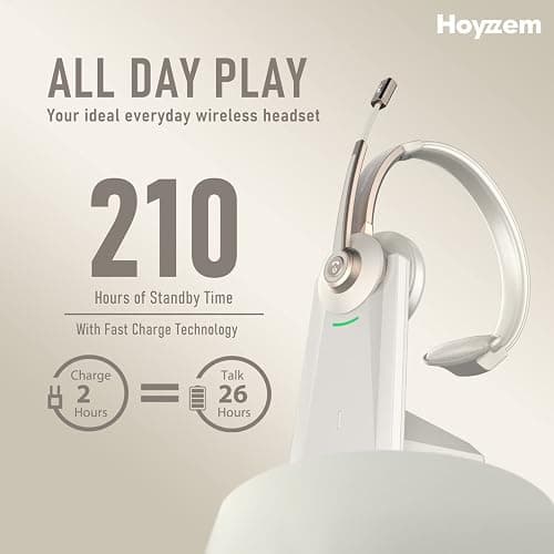 Bluetooth Headset, Wireless Headphones with Microphone Noise Canceling & USB Dongle, V5.0 Trucker Bluetooth Headset with Mic Mute & Charge Dock for PC/Laptop/Phone/Meeting/CallCenter/Office Gold thumbnail 6