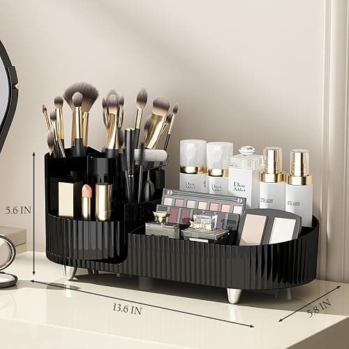 Makeup Organizer Countertop Rotating Makeup Organizer for Vanity Large Capacity Cosmetic Display Case with Makeup Brush Holder Cosmetic Organizer Countertop（Black） thumbnail 6