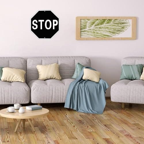 Black Stop Sign, 12 x 12 Inch Aluminum Metal Wall Decor Sign | UV Printed Aluminum Stop Sign with Pre-Drilled Holes for Garage, Bar, Home, Office and Indoor Outdoor Wall Decor thumbnail 2