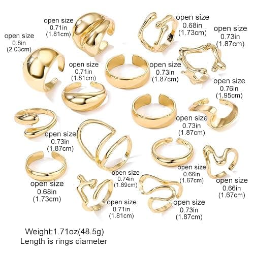 ZOVOLI Golden Chunky Rings for Women Non Tarnish 14k Stackable Dome Statement Rings Sets Vintage Dainty Knuckle Open Midi Finger Rings Jewelry Pack for Gifts thumbnail 3