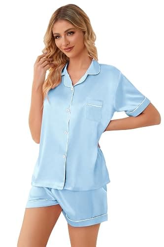 light blue silk pajamas thumbnail 5
