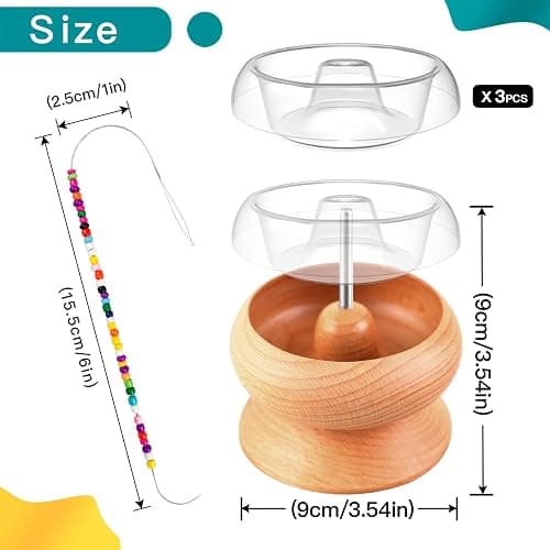 INDIVSHOW Clay Bead Spinner,Seed Beads Kit with 3 Pcs Quick Changed Trays,Beading Needles for Jewelry Making (Wooden) thumbnail 3