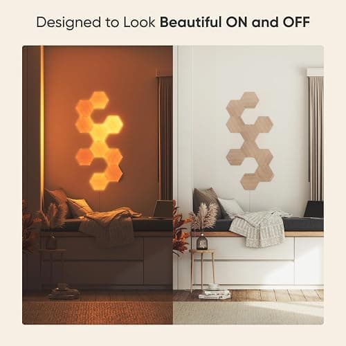 Nanoleaf Elements Wood Look Smart Wall Lights, Hexagon LED Wall Lights Compatible with Alexa Google Assistant, Home Wall Decor for Living Room with Music Sync, Touch Control, Ambient Lighting, 7 PK thumbnail 3
