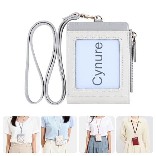 Cynure Women's Rfid Blocking Lanyard ID Credit Card Holder Compact Leather Bifold Wallet With Zipper Pocket, floral grey thumbnail 6