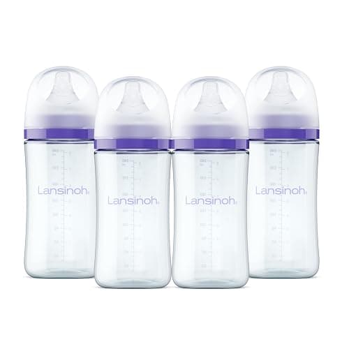 Lansinoh Anti-Colic Glass Baby Bottles, 8 Ounces, 4 Count Bottles for Feeding, Baby Essentials, Includes 4 Medium Flow Nipples, Size M - Image 1