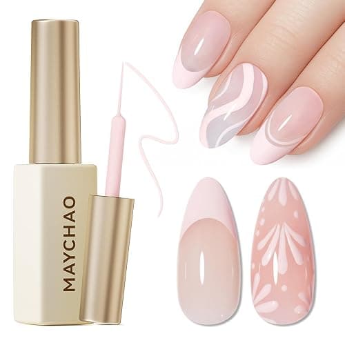 MAYCHAO Pink Gel Nail Polish Art Liner 8ml Light Pink Build in Thin Brush for Swirl/Euphoria French Tips Manicure Painting DIY at Home - Image 1