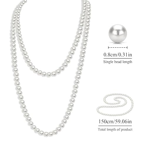 HREDZEO Long Pearl Necklace,59 inch/150cm Faux Pearls Pearl Necklaces 1920s Artificial Drop Choker Beads Vintage Fashion Necklace for Women Perfect for Special Occasions thumbnail 2