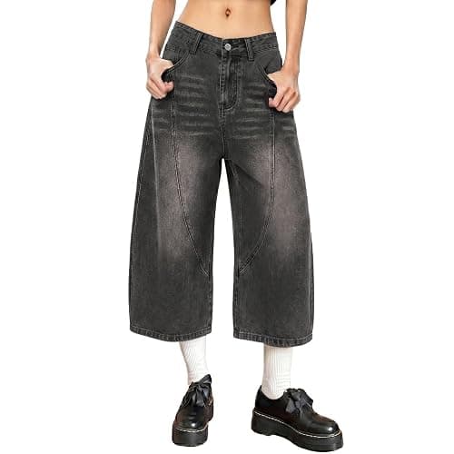 OTEEGX Jorts Women Baggy Jean Shorts Summer Long Denim Y2k Shorts for Women | Barrel Wide Leg Capri, High Rise, 4 Pockets, Plus Size Summer Bermuda Jorts, Boyfriend Vintage Streetwear - Image 1