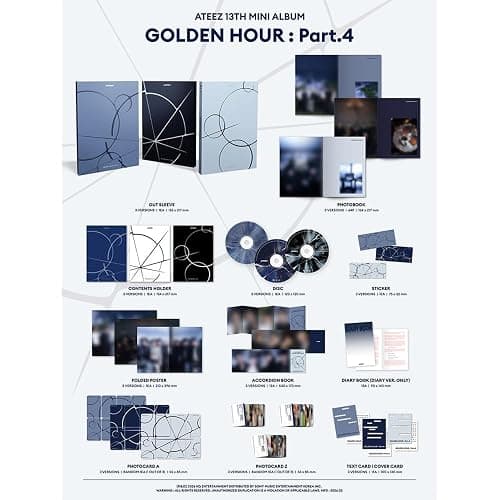 ATEEZ [13th Mini Album GOLDEN HOUR : Part.4 Standard Ver.](A Ver.) + 3 Extra Photocards Set thumbnail 2