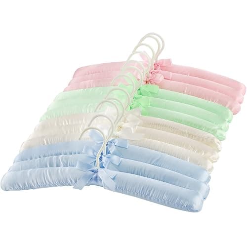 Tosnail 12 Pack Satin Padded Hangers Foam Padded Dress Hangers - Pink, Blue, Green, Ivory - Image 1