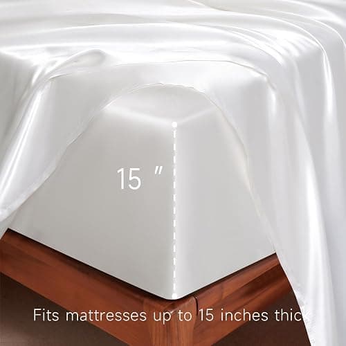 GOLAL Satin Sheets Twin XL Size - 3 Pieces Luxury Silky Soft Bed Sheets, Wrinkle-Free White Satin Silk Sheet Set with 1 Deep Pocket Fitted Sheet, 1 Flat Sheet, 1 Pillow case thumbnail 6