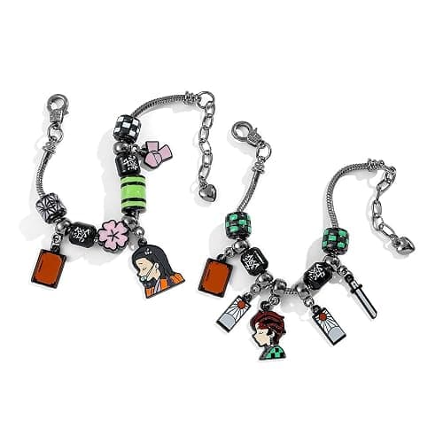 Teemotutu DIY Tanjiro Beads Bracelet Demon Slayer Cosplay Jewelry with Sword Charm Green Beads DIY Anime Gifts for Fans thumbnail 3