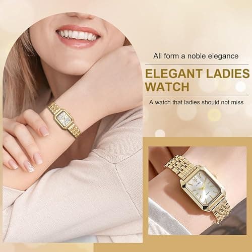 OFFCUP Damenuhr Rechteckige, Damen Analog Quarz Uhr mit Edelstahl Armband, Uhren Damen Klein Einfache Vintage Klassische Armbanduhr Lässig Quarzuhr Kleideruhr, 3 Zeiger thumbnail 5