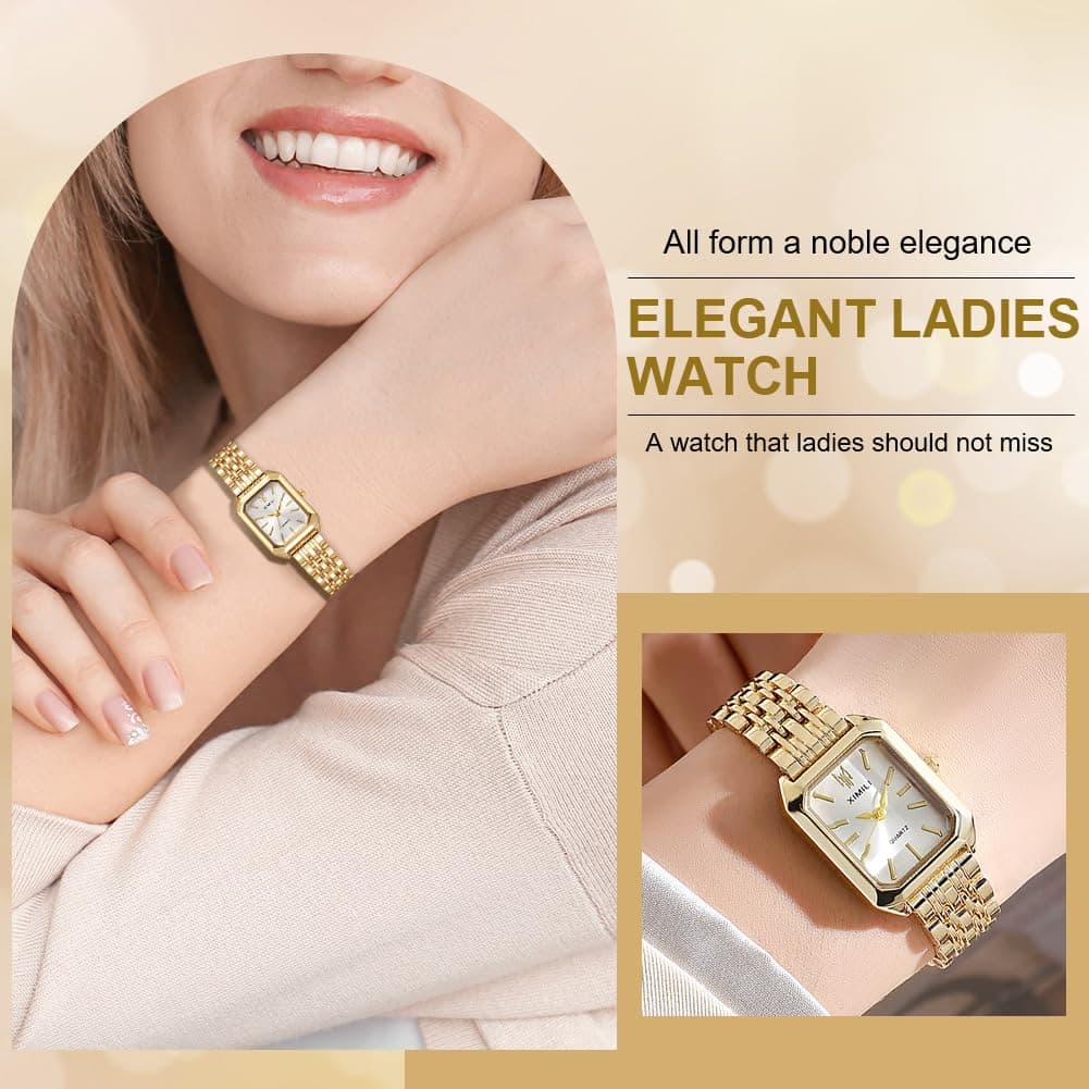 OFFCUP Women's Rectangular Analogue Quartz Watch with Stainless Steel Bracelet Watches Ladies Small Simple Vintage Classic Wrist Watch Casual Quartz Watch Dress Watch 3 Hands thumbnail 5