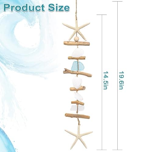 JQAQJU Wooden Driftwood Wall Decor, Starfish Bathroom Decor with Sea Shells, Driftwood Beach Room Decor for Home Indoor Outdoor, Coastal Wall Art for Living Room, Bedroom and Dining Room Blue thumbnail 2
