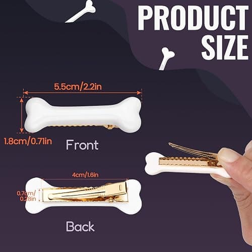 YGDZ 6PCS Bone Hair Clips, Emo Hair Pins, Cutecore Accessories for Women Girls, White Dog Hair Clips for Halloween Costume, Cosplay Party thumbnail 3