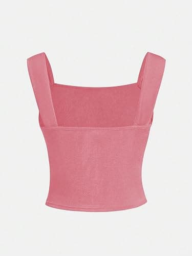 OYOANGLE Girl's Sleeveless Square Neck Wide Straps Ruched Tank Top Solid Slim Fit Crop Tops thumbnail 3