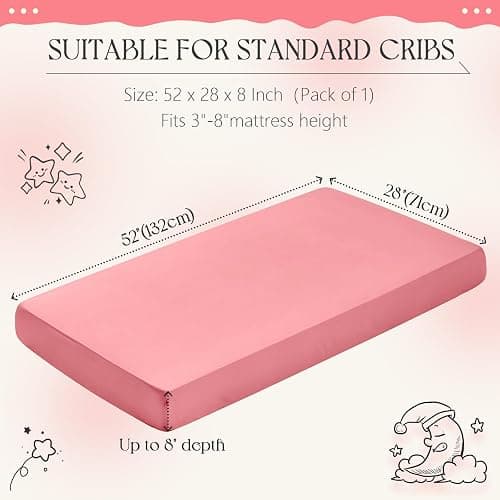 KKJIAF 1 Pcs Light Pink Baby Crib Sheets, Fitted Crib Sheet for Boys Girls - 28x52x8 Inches Viscose Derived from Bamboo, Breathable & Soft thumbnail 3