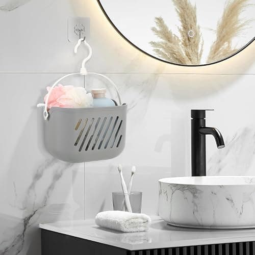 Angoily Hanging Shower Caddy Plastic Hanging Shower Caddy Basket Portable Kitchen Organizer Storage Basket with Hook for Home Grey thumbnail 7