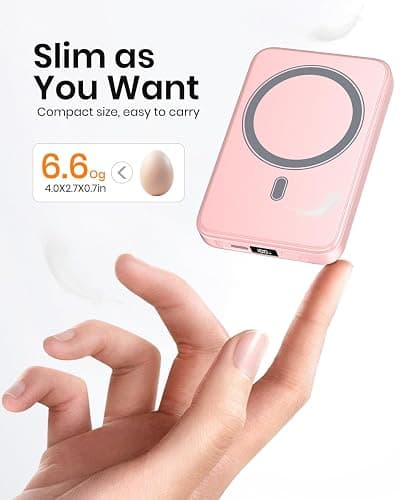 A ADDTOP Magnetic Power Bank 10000mAh- 20W Schnelllade iPhone Ladegerät for Magnetisch, UltraSlim Wireless Portable Charger with USB-C In&Out, LED Display Akku-Pack für iPhone 17/16/15/14/13/12 Rosa thumbnail 6