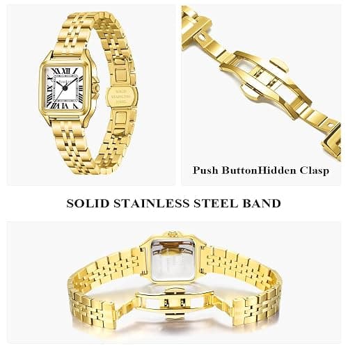 Szaikyri Classic Square Watch for Women Ladies Dress Watch | Water Resistant | Solid Stainless Steel Band | Dainty Vintage Design | Long-Last Vacuum Plating | Japanese Precise Movement thumbnail 4