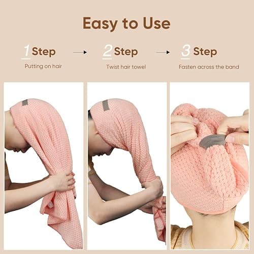 HOMEXCEL 5 Pack Microfiber Hair Towels - 40 x 20 inches Super Soft, Fast Drying Turbans for Long, Thick, Curly Hair - Anti Frizz Wrap with Elastic Strap thumbnail 7