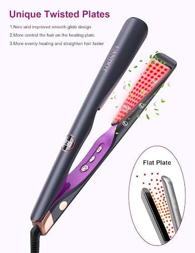 LANDOT Hair Straightener and Curler 2 in 1, Twist Flat Iron 1" Dual Voltage | Anti-Frizz Tourmaline Ceramic Float Plates, Fast 30s Heat-Up, 12 Temp 250-450F, All Hair Types, Auto Shut-off thumbnail 2