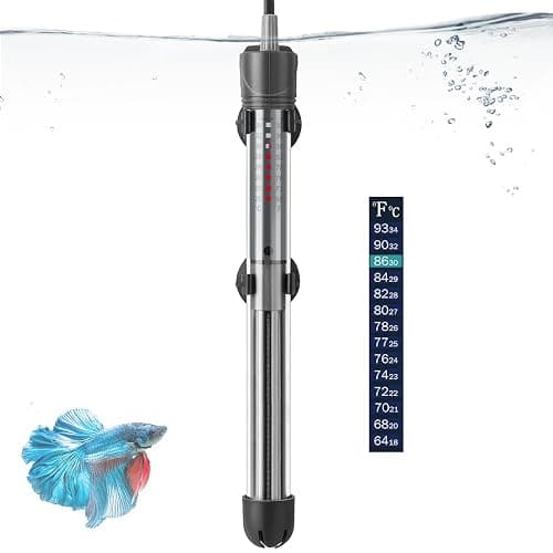 HITOP 25W 50W 100W 200W 300W Adjustable Aquarium Heater, Submersible Fish Tank Heater Thermostat with Suction Cup (200W) - Image 1