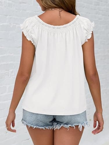 Womens Summer Babydoll Flowy Peplum Tops Cute Cap Ruffle Sleeve Blouse | Scoop Neck Tie Front Tank Top Boho Peasant Blouses Going Out Dressy Pleated Shirts thumbnail 3