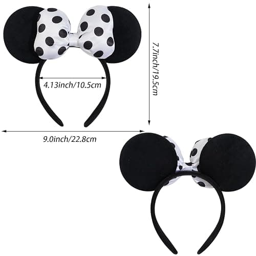 Jeffan Mouse Ear Headband with 3D Cotton Bow, Polka Dot Bow Mouse Party Costume Accessories for Women Girls (Black) thumbnail 2